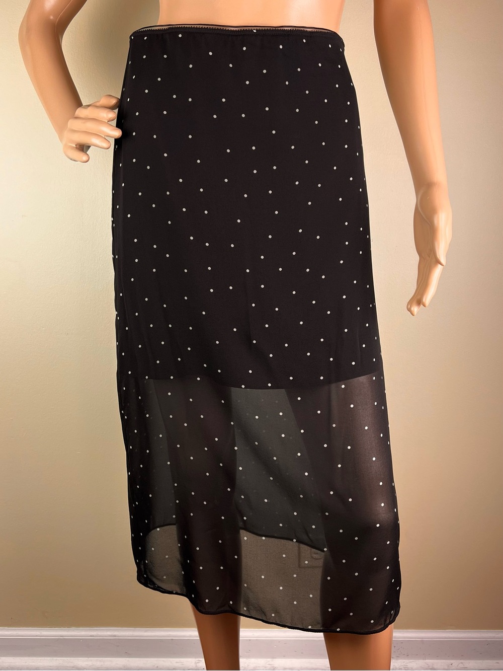 NEW VINCE BLACK POLKA DOT SILK MIDI SKIRT - Picture 2 of 9
